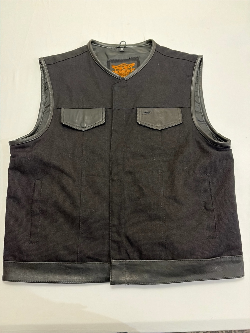 Black Men's Vest with Leather Trim